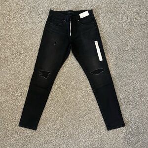 Uniqlo Men's Black Skinny Jeans with Distressed Knees